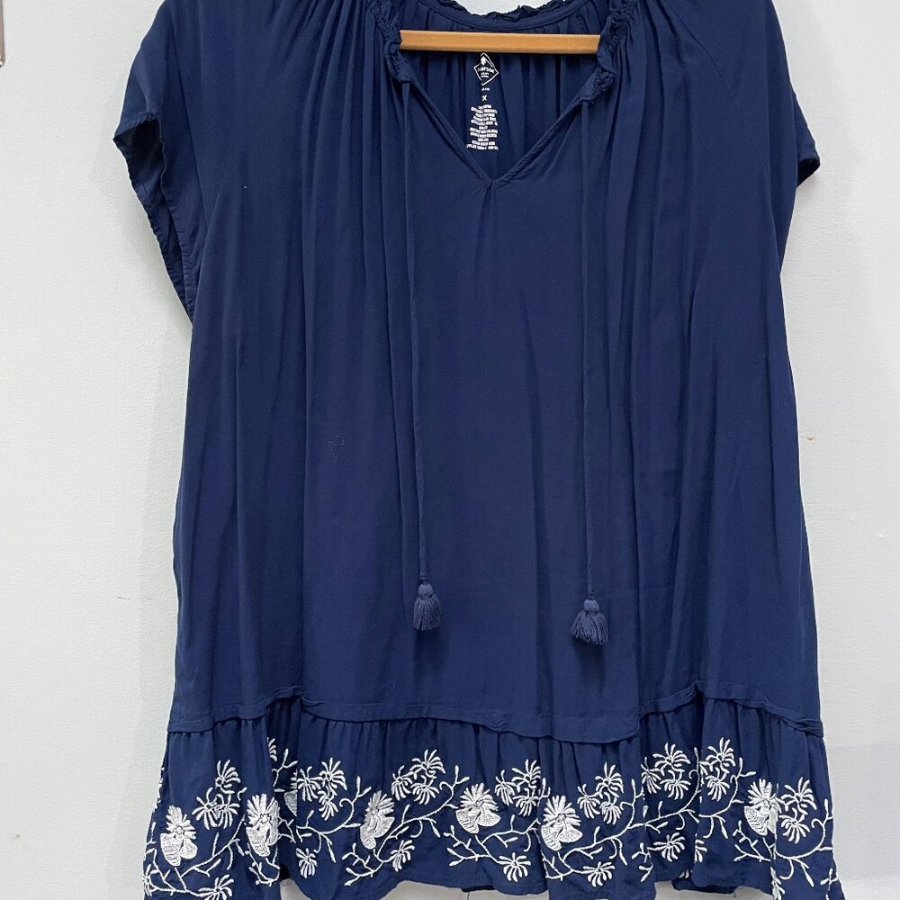 St John's Bay Blue Shirt with White Flowers